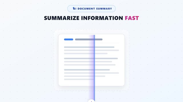 Flat 2D animation of AI document summary tool for fast and efficient information processing