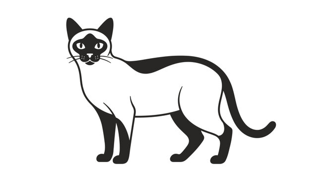 Siamese cat standing in minimalist black and white vector style