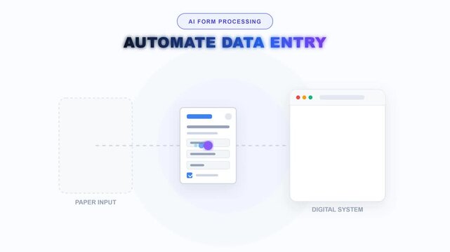 Flat 2D Animation of AI Form Processing and Automated Data Entry from Paper to Digital System