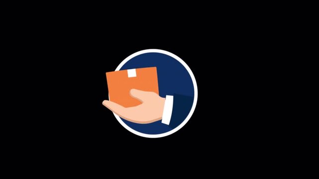Animated Hand Holding a Delivery Package Icon - Transparent