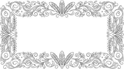Obraz premium Elegant Floral Border Frame with Feathers, Vintage Scrollwork Design