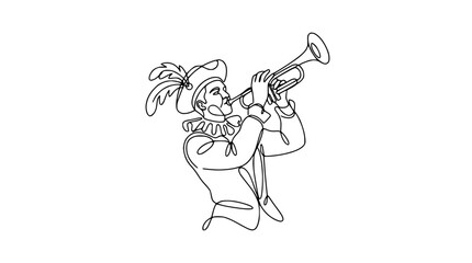 Obraz premium Jester Playing Trumpet Isolated Line Art