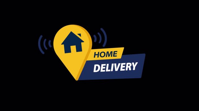Animated Location Pin Icon with House Symbol and Signal Waves - Transparent