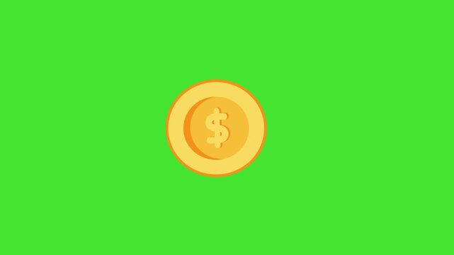 Animation Dollar Coin Rolling on Green Screen