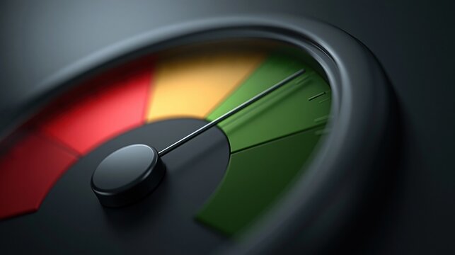 Close-up of a gauge meter with red yellow and green zones indicating performance levels
