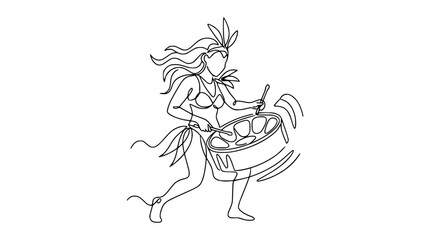 Obraz premium Carnival Dancer Playing Steel Drum Isolated Outline