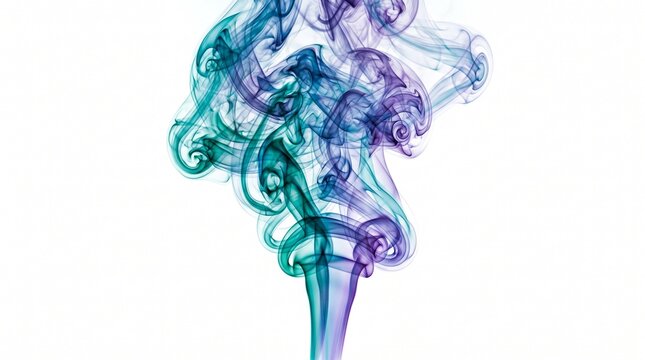 Colorful blue and purple smoke swirls on a light surface