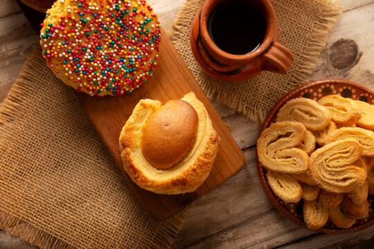 Mexican sweet bread, ojo de buey, galleta chochitos, orejitas, made by hand, in Mexico it is called Pan Dulce and cannot be missing at breakfast or snack.