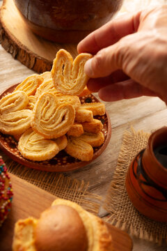 Palmier cookies, Mexican sweet bread, ojo de buey, orejitas made by hand, in Mexico it is called Pan Dulce and cannot be missing at breakfast or snack.