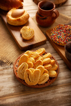Mexican sweet bread, Concha, Bisquet, Cuernito, made by hand, in Mexico it is called Pan Dulce and cannot be missing at breakfast or snack.