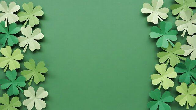 St patricks day green background with paper cut shamrocks and clovers background shamrock