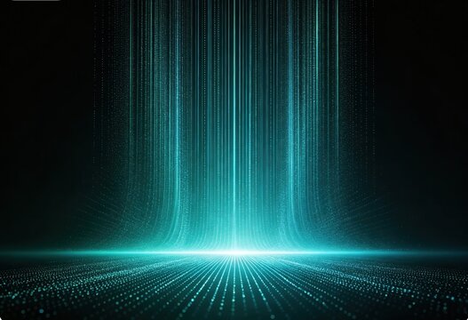 Mysterious Dark Green Digital Particle Background with Fine Light Points and Orange Golden Glow