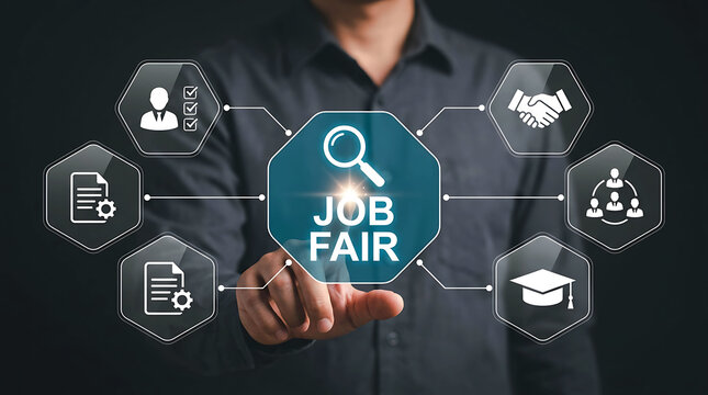 Job fair recruitment and career opportunity concept with businessman