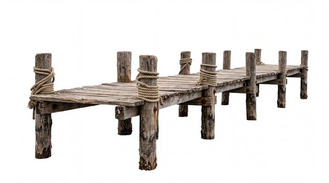 Old rustic wooden pier with rope details