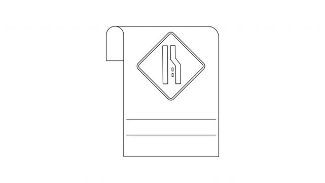 Line art illustration of a road sign indicating a lane merge.