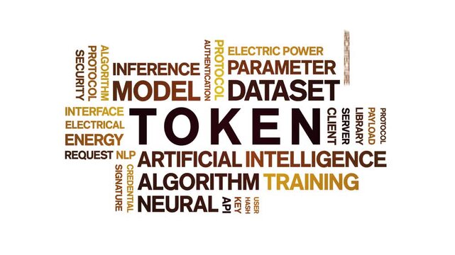 Token animated word cloud-text design animation tag kinetic typography seamless loop.