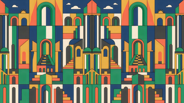 Vibrant pixel art city skyline