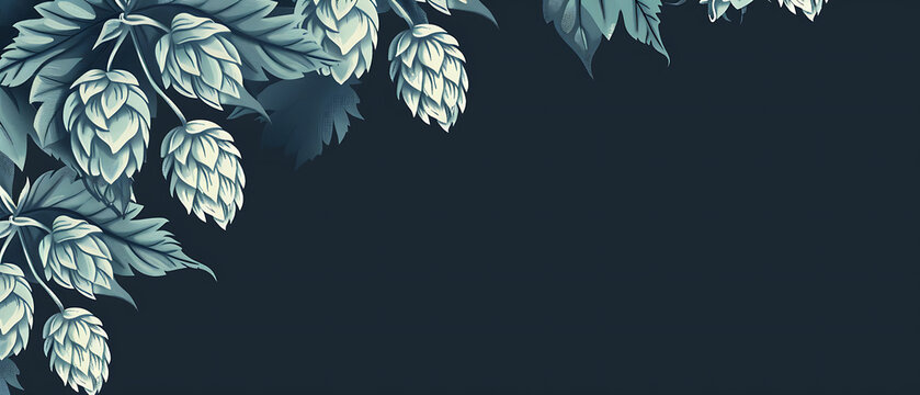 Asymmetrical retro engraved hops diagonal border with deep blue copy space for premium craft beer tasting invites and digital marketing