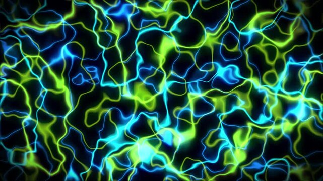 Fractal lines creating topographic map animation on black background. Contour lines wave subtly shift moving. Gradient neon line map provides colourful topography. Contour curves with initial pulse.