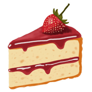 Spoons cake with strawberry jam, cream and strawberry topping