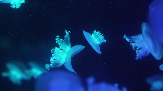 Jellyfish Swimming in Blue Ocean	