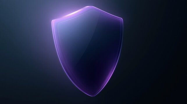 Glowing purple shield icon against dark background representing digital security and protection concept