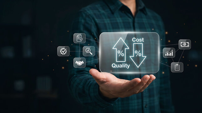 Quality improvement and cost reduction business efficiency optimization concept