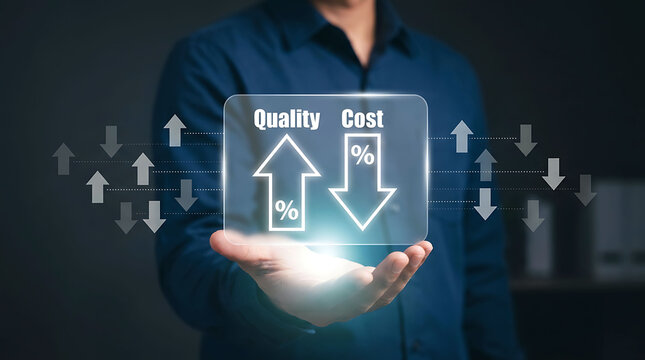 Quality improvement and cost reduction business efficiency balance conceptQuality improvement and cost reduction business efficiency balance concept