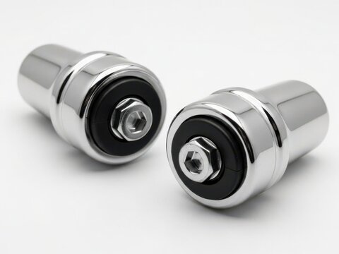 Pair of chrome motorcycle handlebar end weights with hex bolt
