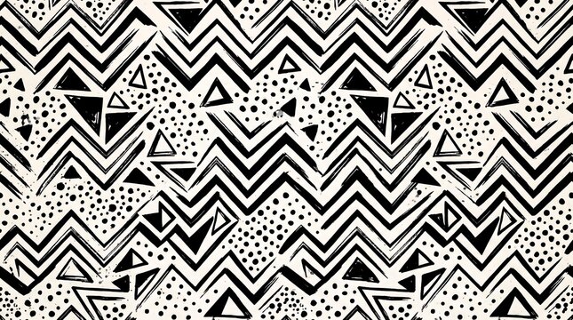 High Contrast Black and White Geometric Zigzag Pattern.