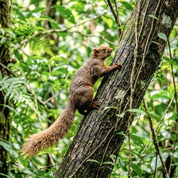 Irrawaddy Squirrel Climbing Tropical Tree