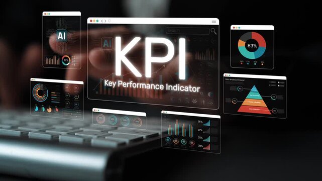 Hands on Keyboard with Digital Data Analytics and Key Performance Indicator KPIs on Screens Representing Business Performance Measurement and Evaluation Sigmoid