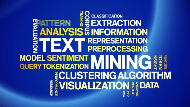Text Mining animated word cloud-text design animation tag kinetic typography seamless loop.