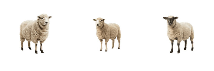 Naklejka premium White Sheep Standing Cutout Isolated Farm Animal Woolly Lamb Livestock Agriculture Clipart Collection Graphic Element Set PNG