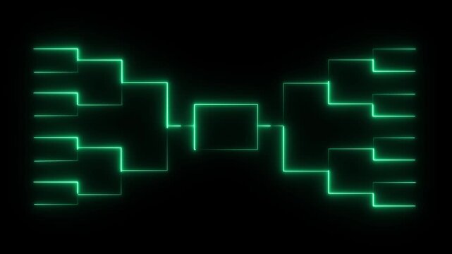Animated blue neon bracket graphic on black background for sports tournament or competition visualization. 4K black background visuals