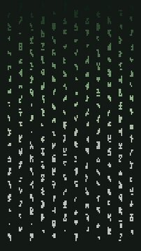 Green digital rain matrix code falling seamless loop vertical background