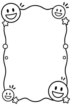 Smiley face border frame vector illustration with stars and wavy lines for creative kids page design