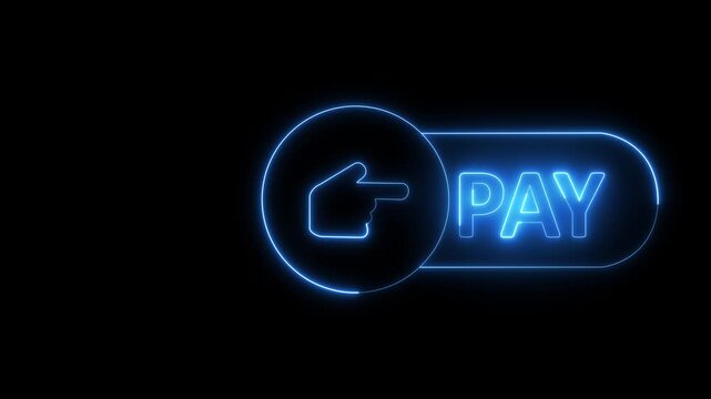 glowing neon pay button icon isolated on black background. featuring modern payment for checkout, online transaction, digital wallet, and e-commerce interface design. 4k video animation.