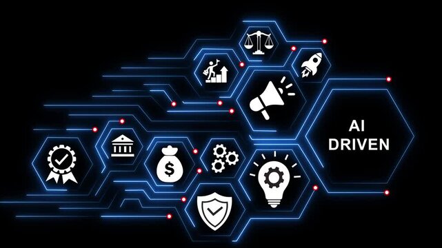 Ai driven business technology concept with digital network hexagon and glowing data connections artificial intelligence