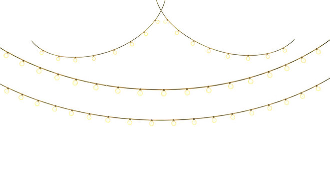 A string of fairy lights on a white background isolated on transparent background
