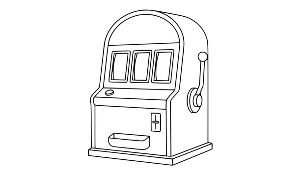 Modern arcade slot machine linear outline vector illustration