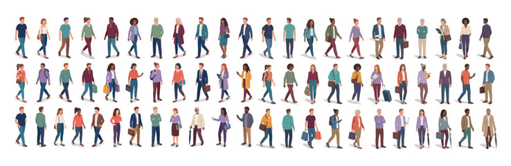 Obraz premium Low poly people vector set, diverse men and women in geometric faceted style for architectural entourage, building elevations, urban scenes and presentation graphics
