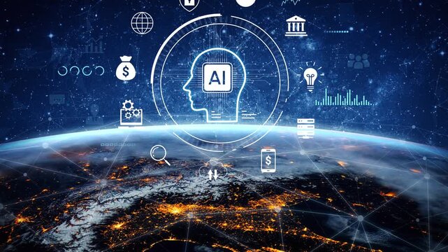 Futuristic Concept of Artificial Intelligence with Global Connectivity and Digital Icons Representing Technology and Data Analytics in Night Sky. Entropy.