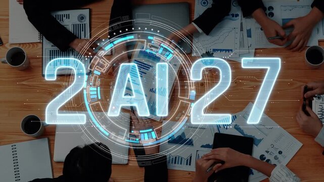 Digital Collaboration and Innovation in Business Meetings with AI Technology Integration and Data Visualization Concepts Sigmoid