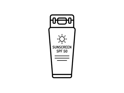 Simple sunscreen bottle with spf 50 label and sun icon