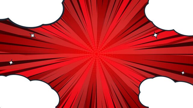 Red comic book burst background with speech bubbles. 4K Video