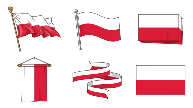 White and red bicolor flag illustrations for polish national day celebrations and sports graphics.