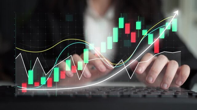 A business professional engages in financial analysis on a laptop, examining market trends through graphs and charts, showcasing data-driven decision making. Copula