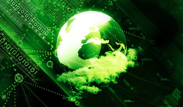 Green digital matrix globe earth technology background with technology, abstract