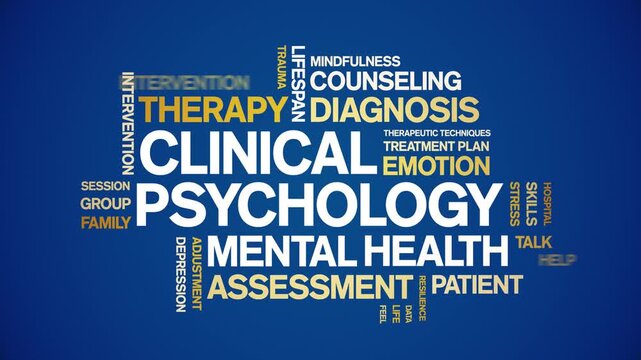 Clinical Psychology animated word cloud-text design animation tag kinetic typography seamless loop.